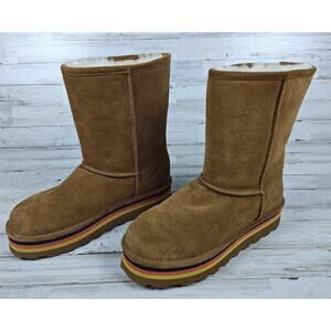 BEARPAW Retro Elle Short Brown Suede Women's Winter Boots Wool Blend Lined Sz11